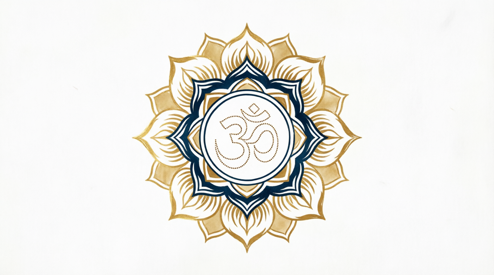 Decorative symbol with Om symbol inside a floral design on a white background