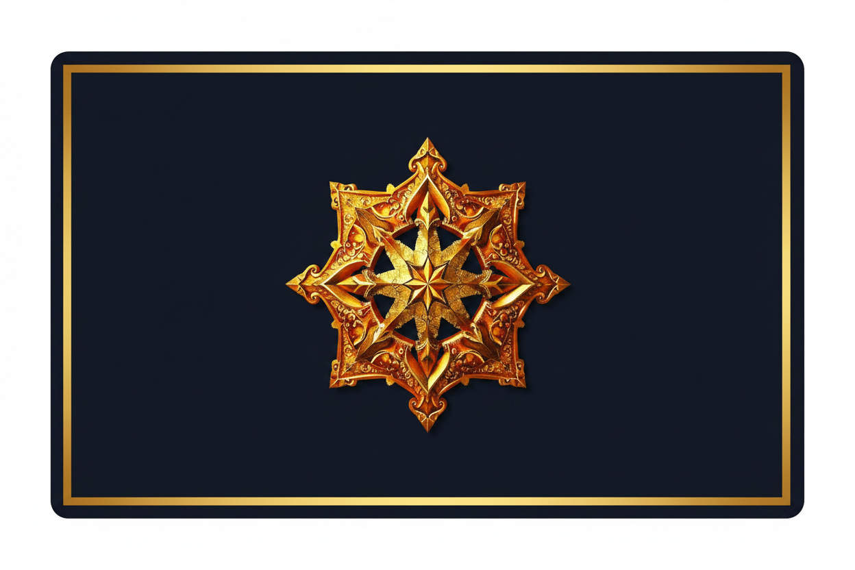 Decorative gold star emblem on a dark blue background